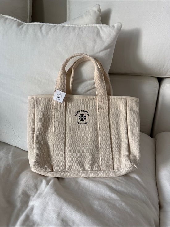 Tory Burch Handbags - Tory Burch Natural Canvas Mini Tote with Black Logo